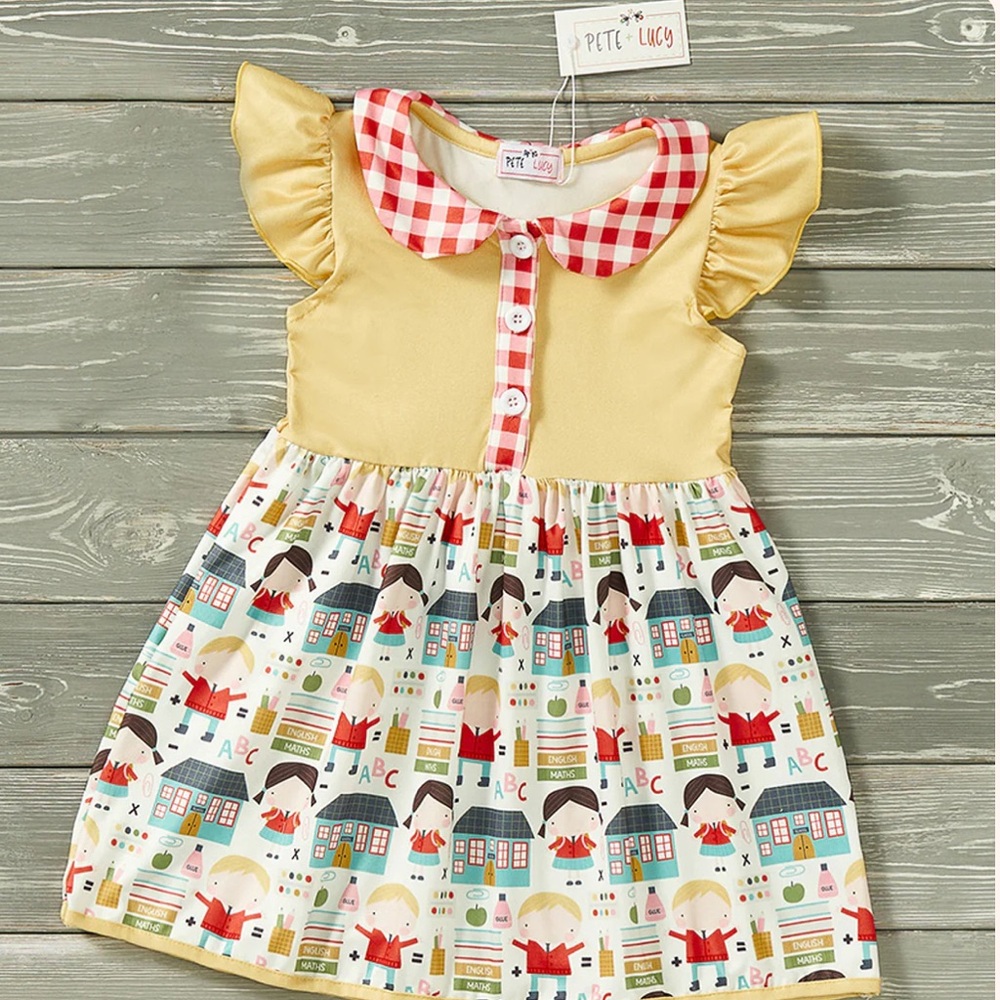 Yellow Sundress with Red Gingham Peter Pan Collar